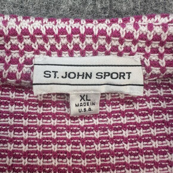 St John Sport Sweater Womens Extra Large Pink Cardigan Full Zip Knit Logo Sporty - Picture 2 of 16